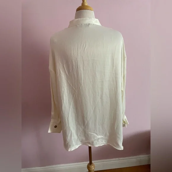 Zara Cream Long Sleeve Relaxed Blouse - Picture 4 of 6
